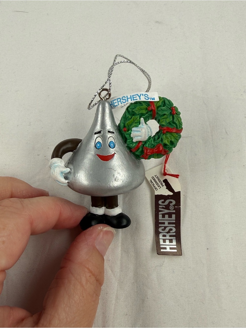 Vintage 2000 Limited Edition Hershey's Silver Kiss Ornament with Green Wreath